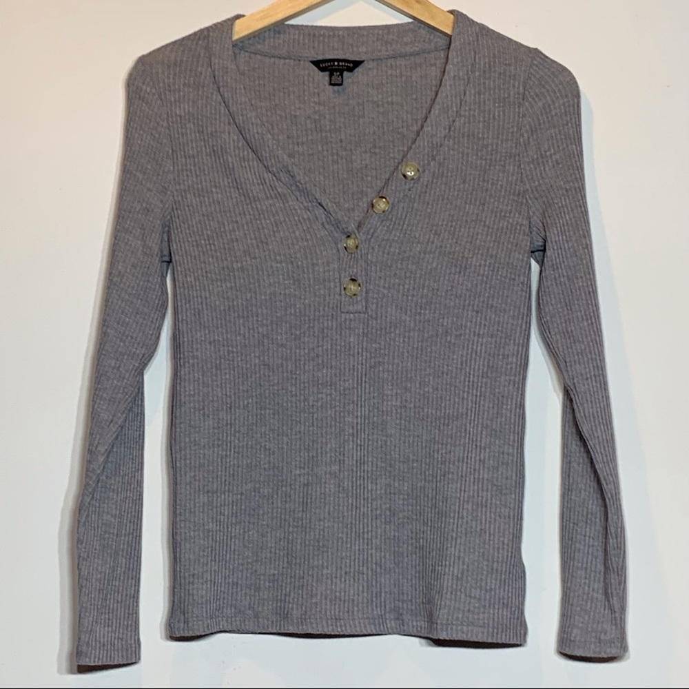 EUC Lucky Brand‎ super soft ribbed Henley button embellished long sleeve shirt